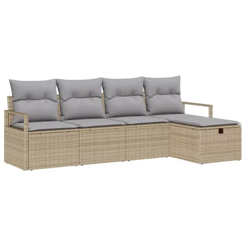  Kanapé Szett párnával 5 pcs Beige és Világosszürke polirattan
