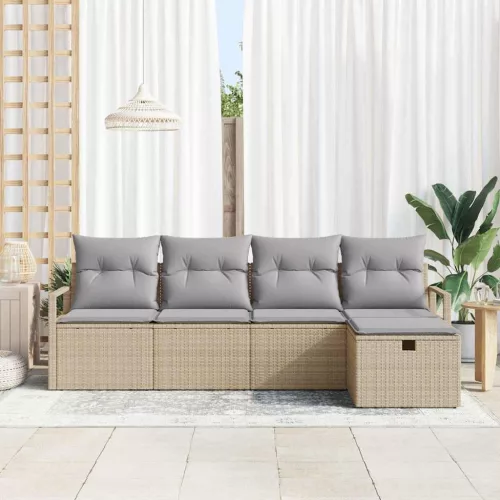  Kanapé Szett párnával 5 pcs Beige és Világosszürke polirattan
