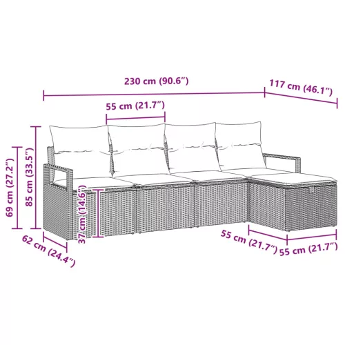  Kanapé Szett párnával 5 pcs Szürke és Tengerész Kék polirattan