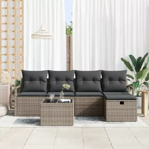  Kanapé Szett párnával tárolóval 6 pcs Szürke polirattan