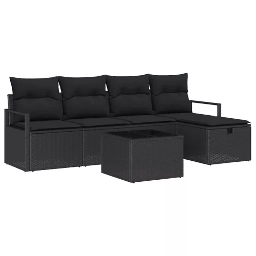  Kanapé Szett párnával tárolóval 6 pcs Fekete polirattan