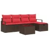  Kanapé Szett párnával tárolóval 6 pcs Barna és Piros polirattan