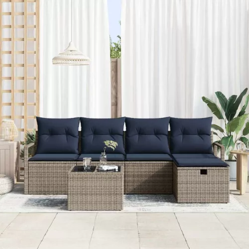  Kanapé Szett párnával Szürke és Tengerész Kék polirattan