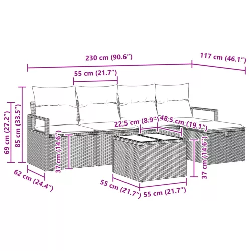  Kanapé Szett párnával Szürke és Tengerész Kék polirattan
