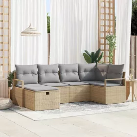   Kanapé Szett párnával 6 pcs Beige és Világosszürke polirattan