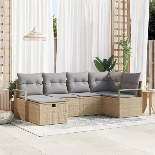  Kanapé Szett párnával 6 pcs Beige és Világosszürke polirattan