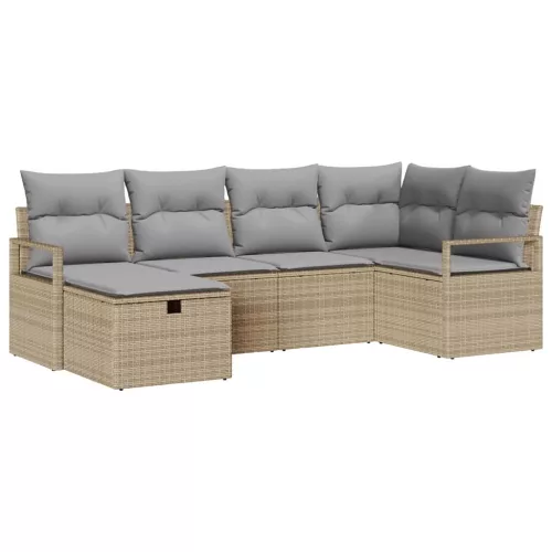  Kanapé Szett párnával 6 pcs Beige és Világosszürke polirattan
