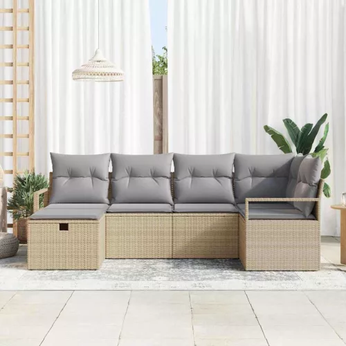  Kanapé Szett párnával 6 pcs Beige és Világosszürke polirattan