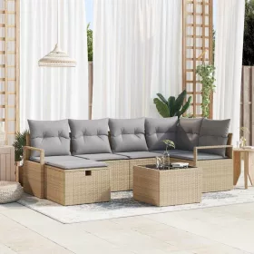    Kanapé Szett párnával 7 pcs Beige és Világosszürke polirattan