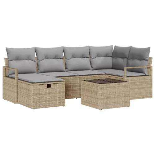  Kanapé Szett párnával 7 pcs Beige és Világosszürke polirattan