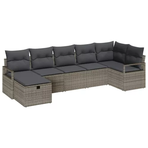  Kanapé Szett párnával tárolóval 7 pcs Szürke polirattan