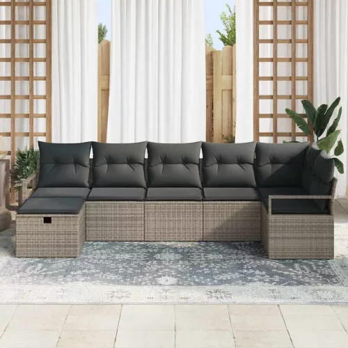  Kanapé Szett párnával tárolóval 7 pcs Szürke polirattan