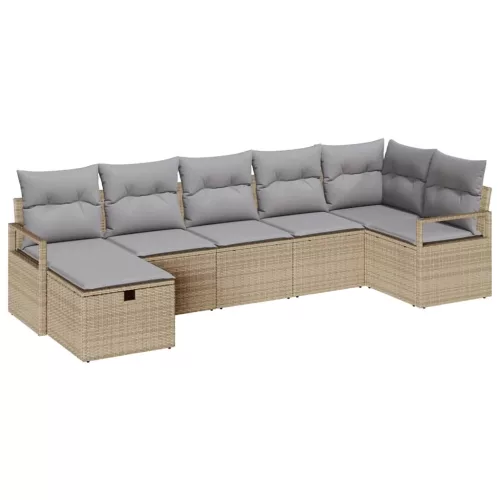  Kanapé Szett párnával 7 pcs Beige és Világosszürke polirattan