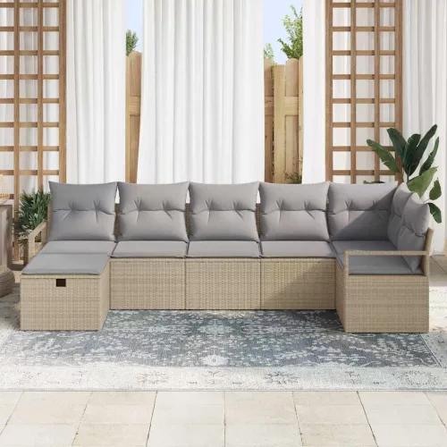  Kanapé Szett párnával 7 pcs Beige és Világosszürke polirattan