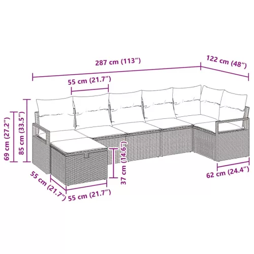  Kanapé Szett párnával 7 pcs Beige és Világosszürke polirattan