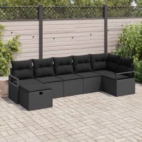    Kanapé Szett párnával tárolóval 7 pcs Fekete polirattan