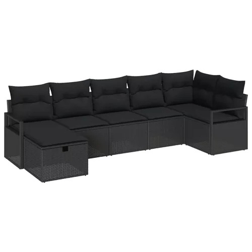  Kanapé Szett párnával tárolóval 7 pcs Fekete polirattan