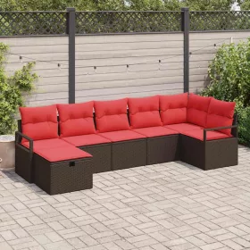    Kanapé Szett párnával tárolóval 7 pcs Barna és Piros polirattan