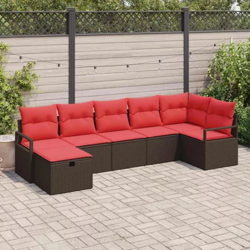  Kanapé Szett párnával tárolóval 7 pcs Barna és Piros polirattan