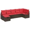  Kanapé Szett párnával tárolóval 7 pcs Barna és Piros polirattan