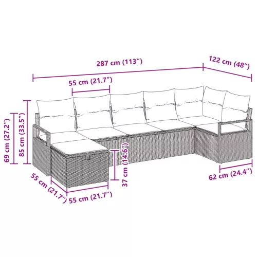  Kanapé Szett párnával tárolóval 7 pcs Barna és Piros polirattan