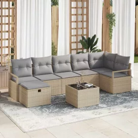    Kanapé Szett párnával 8 pcs Beige és Világosszürke polirattan
