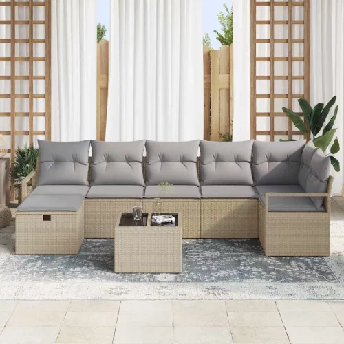  Kanapé Szett párnával 8 pcs Beige és Világosszürke polirattan