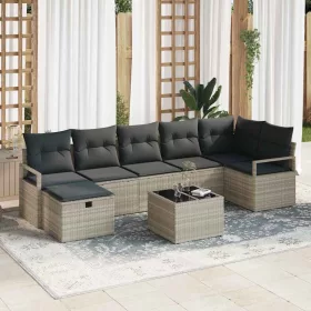    Kanapé Szett párnával tárolóval 8 pcs Világosszürke polirattan