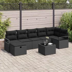    Kanapé Szett párnával tárolóval 8 pcs Fekete polirattan
