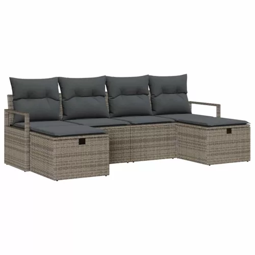  Kanapé Szett párnával tárolóval 6 pcs Szürke polirattan