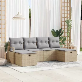    Kanapé Szett párnával 6 pcs Beige és Világosszürke polirattan