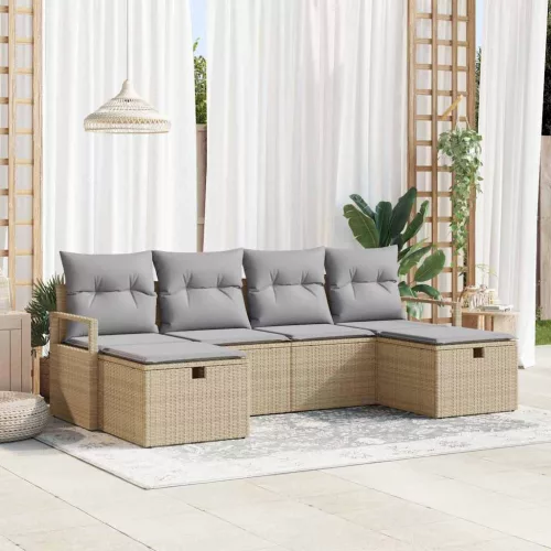  Kanapé Szett párnával 6 pcs Beige és Világosszürke polirattan