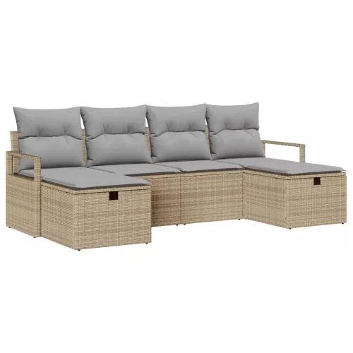  Kanapé Szett párnával 6 pcs Beige és Világosszürke polirattan