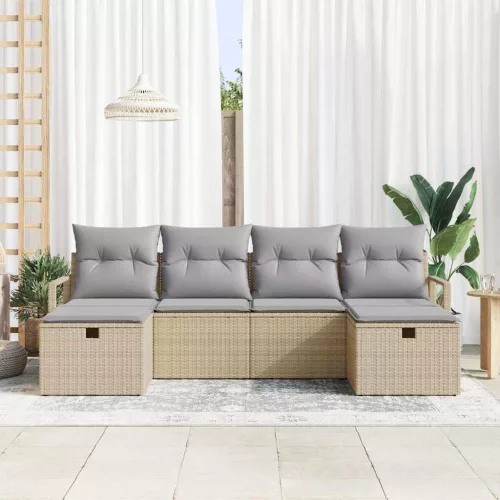  Kanapé Szett párnával 6 pcs Beige és Világosszürke polirattan