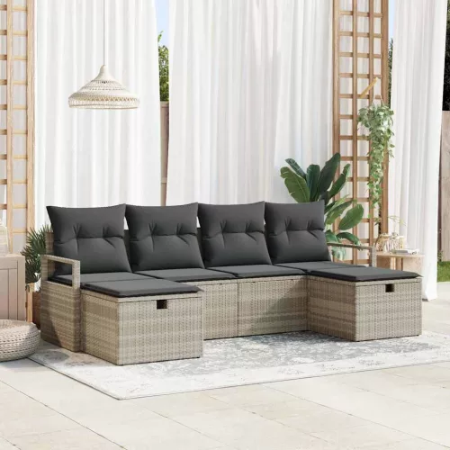  Kanapé Szett párnával tárolóval 6 pcs Világosszürke polirattan