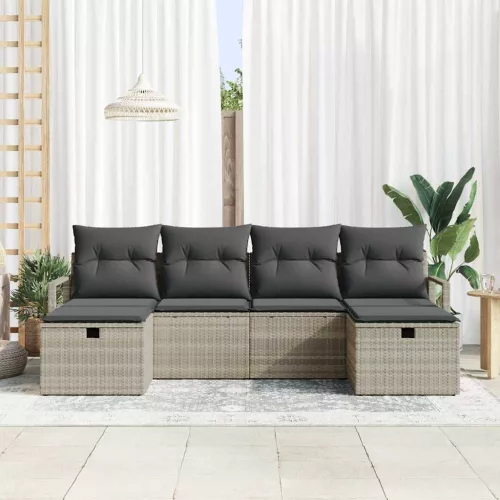  Kanapé Szett párnával tárolóval 6 pcs Világosszürke polirattan