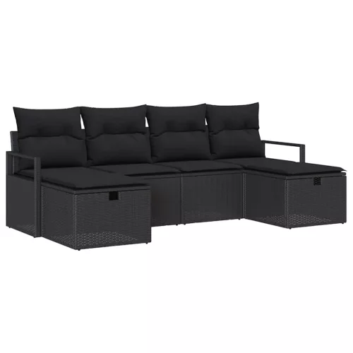  Kanapé Szett párnával tárolóval 6 pcs Fekete polirattan