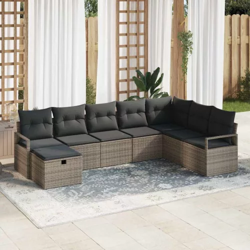  Kanapé Szett párnával tárolóval 8 pcs Szürke polirattan