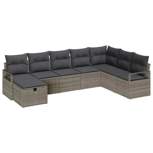  Kanapé Szett párnával tárolóval 8 pcs Szürke polirattan