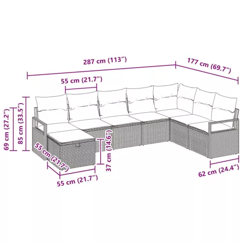  Kanapé Szett párnával tárolóval 8 pcs Szürke polirattan
