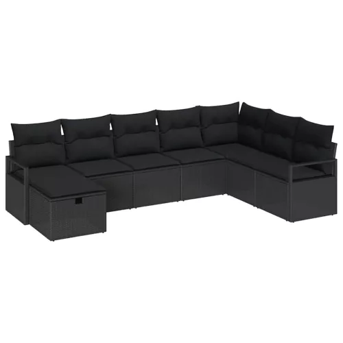  Kanapé Szett párnával tárolóval 8 pcs Fekete polirattan