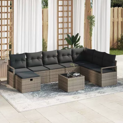  Kanapé Szett párnával tárolóval 9 pcs Szürke polirattan