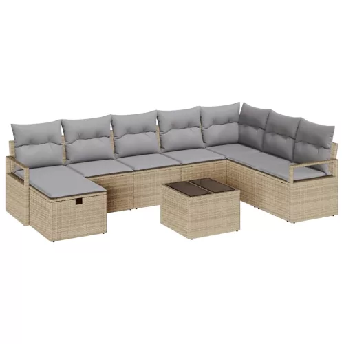  Kanapé Szett párnával Beige és Világosszürke polirattan