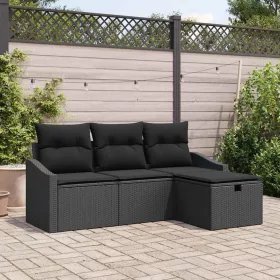    Kanapé Szett párnával tárolóval 4 pcs Fekete polirattan