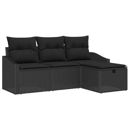  Kanapé Szett párnával tárolóval 4 pcs Fekete polirattan