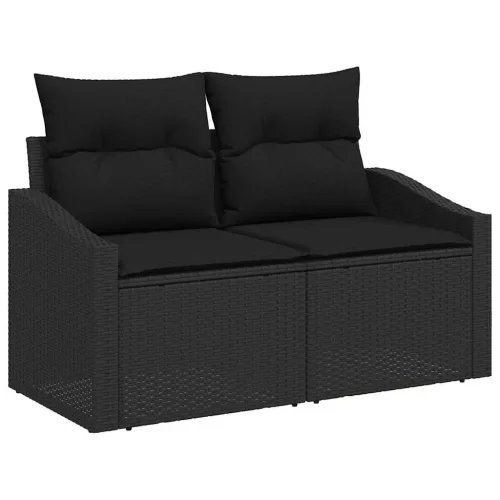  Kanapé Szett párnával tárolóval 4 pcs Fekete polirattan