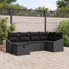    Kanapé Szett párnával tárolóval 6 pcs Fekete polirattan