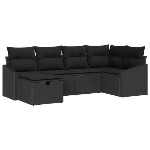  Kanapé Szett párnával tárolóval 6 pcs Fekete polirattan