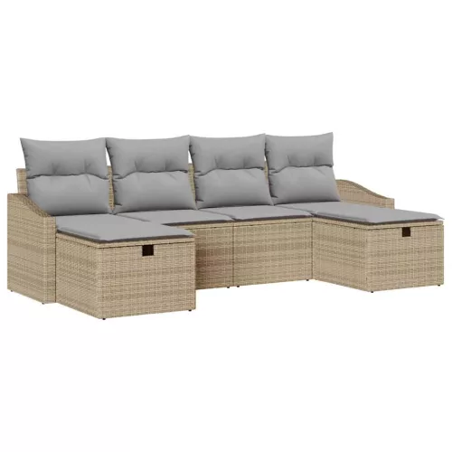  Kerti Kanapé Szett párnával 6 pcs Bézs Poli rattan