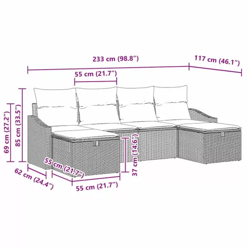  Kerti Kanapé Szett párnával 6 pcs Bézs Poli rattan